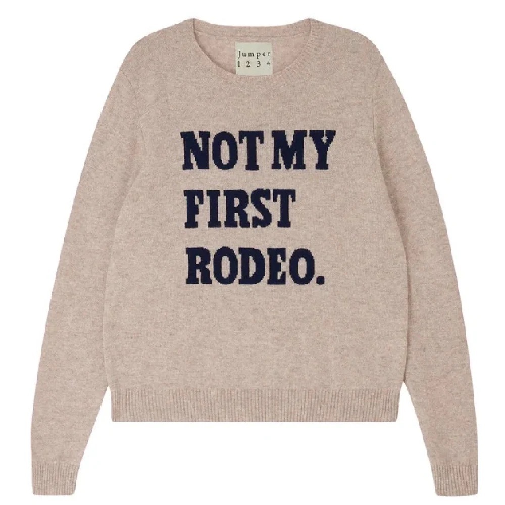 Jumper Not My First Rodeo Size 3 Women's Beige Sweater with Navy Text - Picture 5 of 11